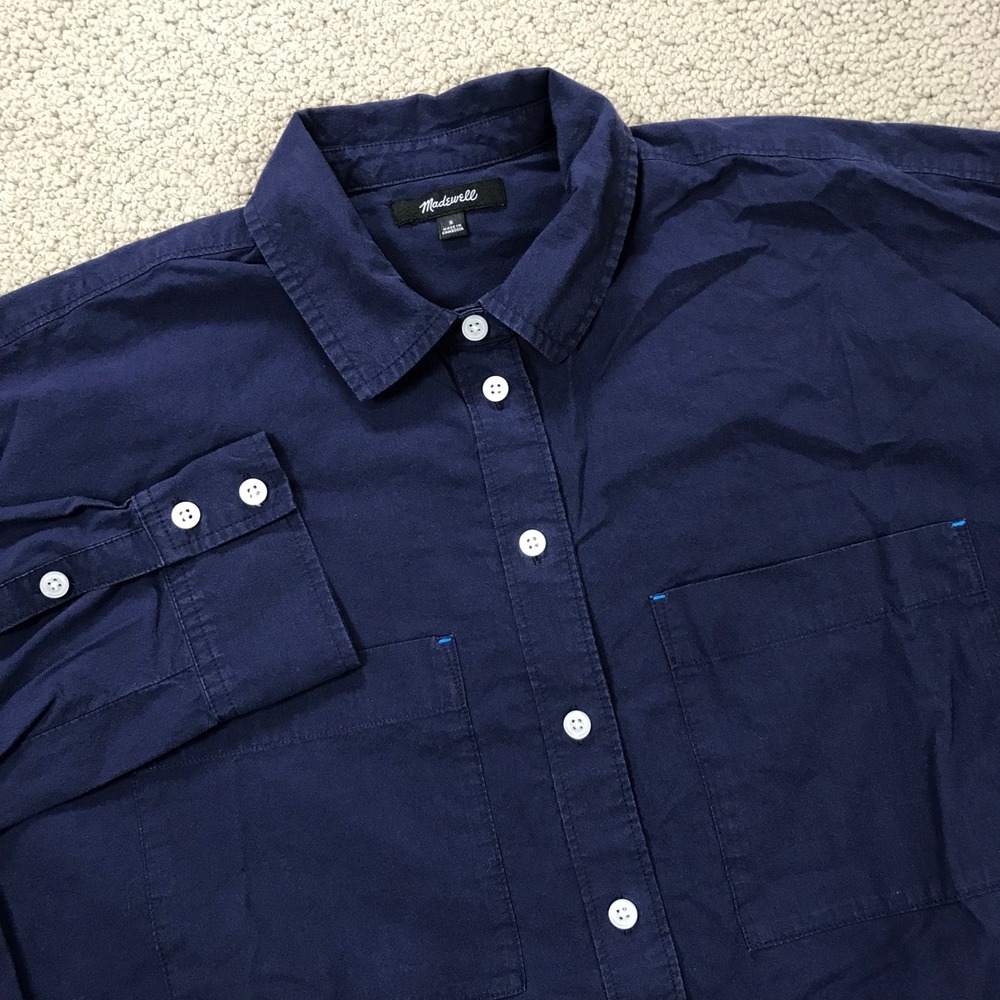 Madewell Navy Blue Cotton Oversized Button Down Shirt Long Sleeve Womens Small